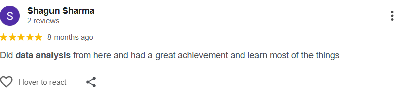 Google review by Shagun Sharma for Data Analysis