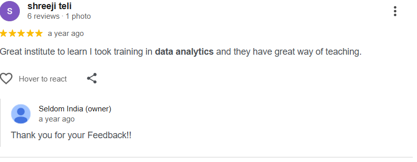 Google review by shreeji teli for Data Analytics